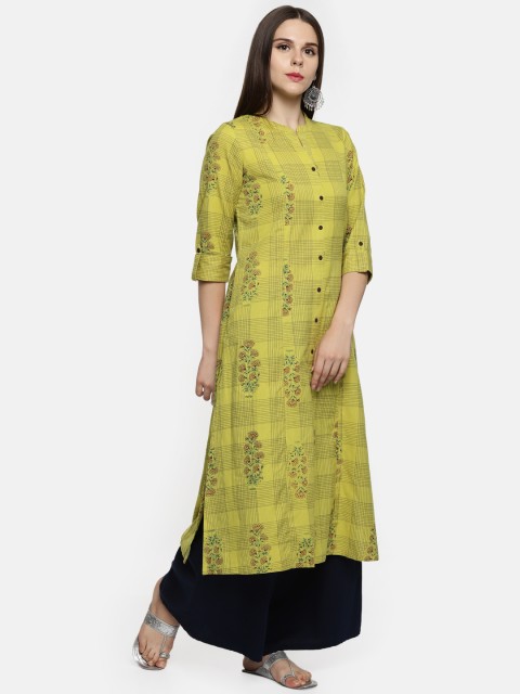 

RANGMANCH BY PANTALOONS Women Lime Green Printed Straight Kurta