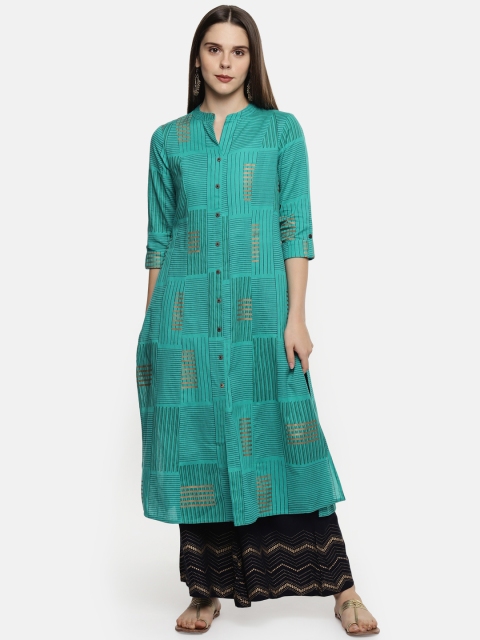 

RANGMANCH BY PANTALOONS Women Blue Striped A-Line Kurta