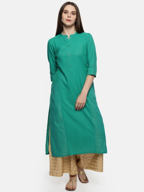 

RANGMANCH BY PANTALOONS Women Green Woven Design Straight Kurta