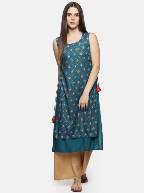 

RANGMANCH BY PANTALOONS Women Teal Blue Printed Straight Kurta