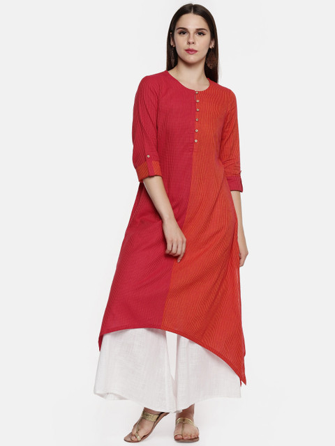 

RANGMANCH BY PANTALOONS Women Red & Orange Striped A-Line Kurta