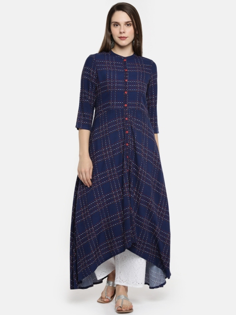 

RANGMANCH BY PANTALOONS Women Blue Checked A-Line Kurta
