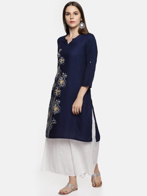 

RANGMANCH BY PANTALOONS Women Blue Printed Straight Kurta