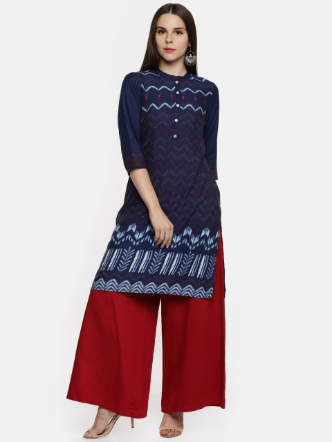 

RANGMANCH BY PANTALOONS Women Navy Blue Woven Design Straight Kurta