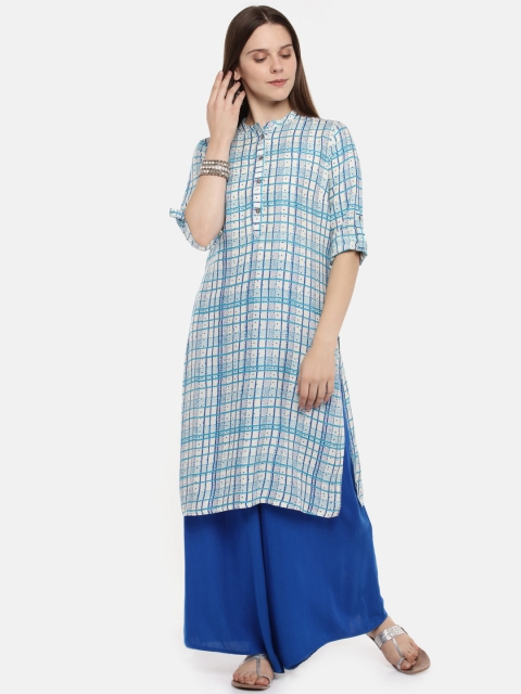 

RANGMANCH BY PANTALOONS Women Blue & White Checked Straight Kurta