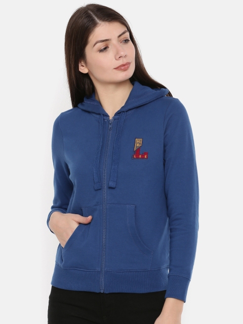 

Lee Women Blue Solid Hooded Sweatshirt