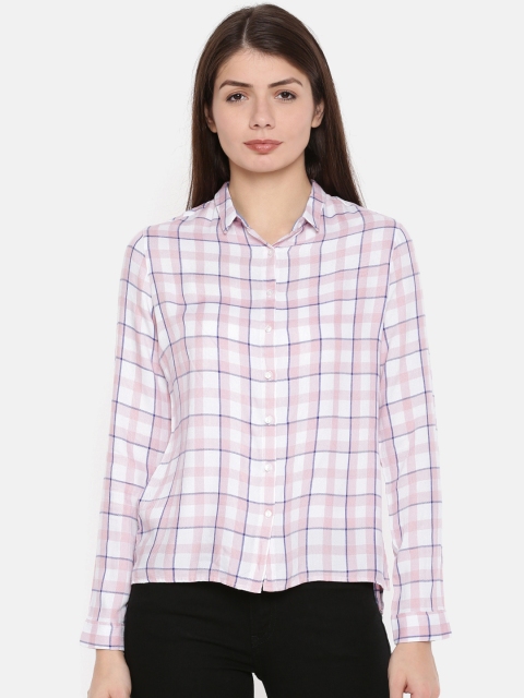 

Lee Women Pink & White Slim Fit Checked Casual Shirt