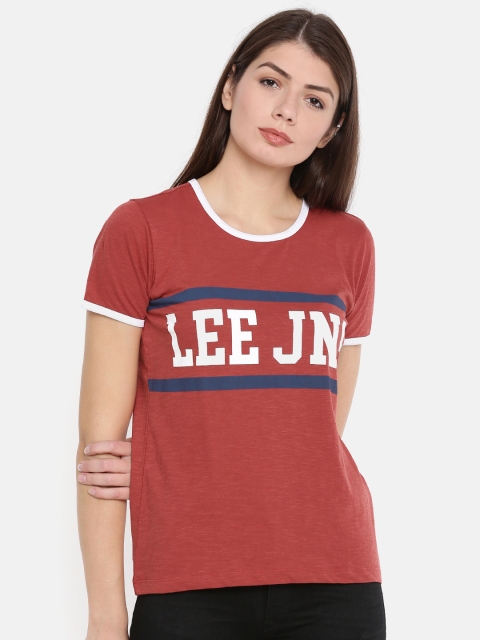 

Lee Women Red Printed Round Neck T-shirt