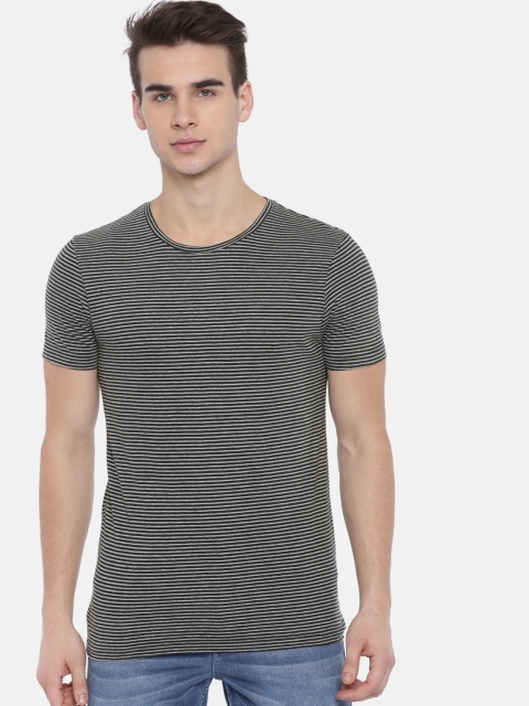 

Jack & Jones Men Grey Striped Round Neck T-shirt