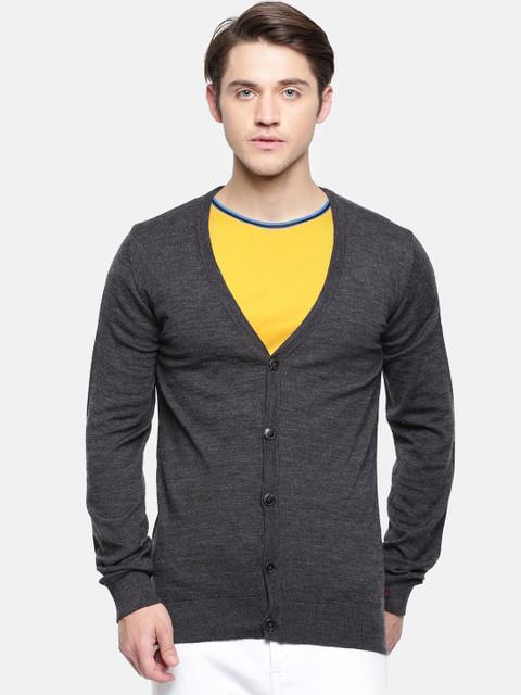 

Jack & Jones Men Charcoal Grey Solid Cardigan