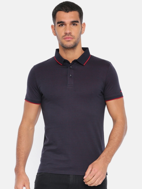 

Jack & Jones Men Navy Blue Self-Design Polo T-shirt