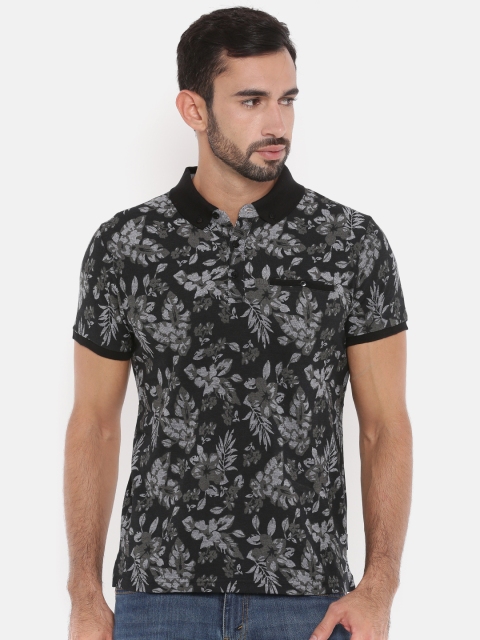 

Jack Jones Men Black Printed Polo Collar Pure Cotton T-shirt