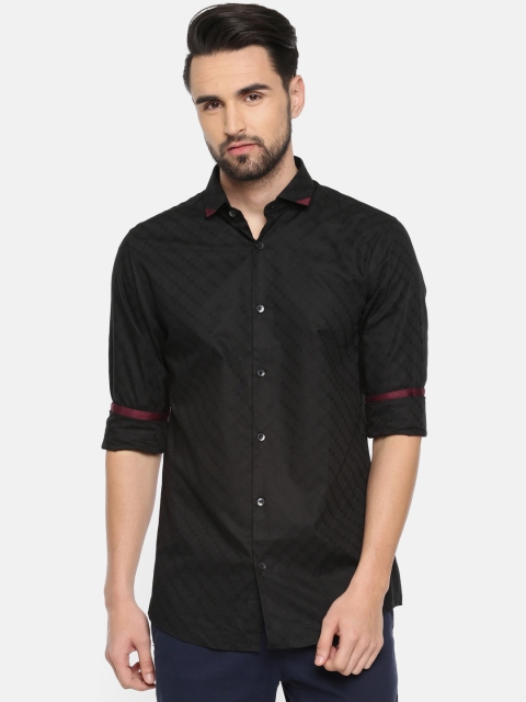 

Jack & Jones Men Black Slim Fit Self-Design Casual Shirt