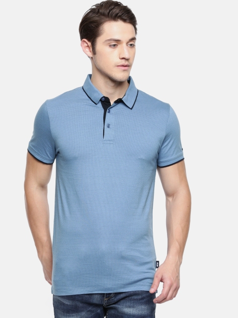 

Jack & Jones Men Blue Self-Design Polo T-shirt