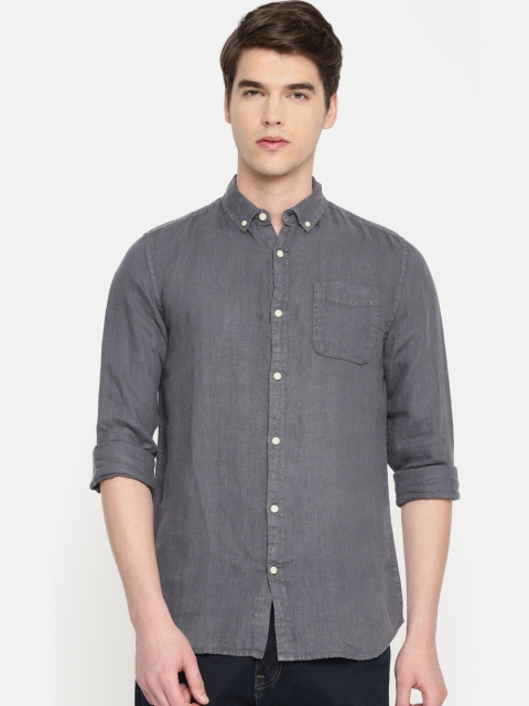 

Jack & Jones Men Charcoal Grey Linen Solid Casual Shirt