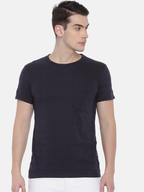 

Jack & Jones Men Navy Blue Striped Round Neck T-shirt