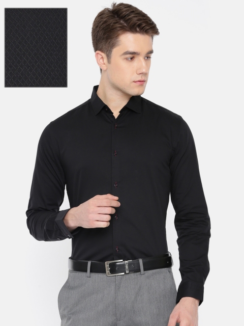 

Jack & Jones Men Black Slim Fit Self Design Formal Shirt
