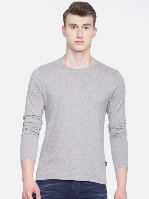 

Jack & Jones Men Grey Self Design Round Neck T-shirt
