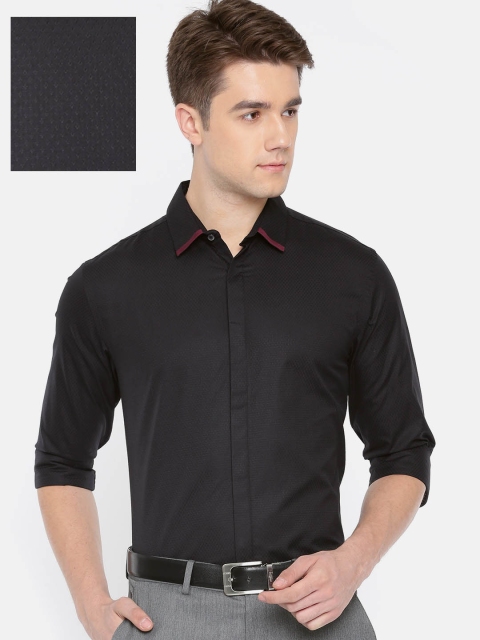 

Jack & Jones Men Black Slim Fit Self Design Formal Shirt