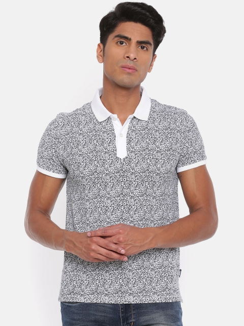 

Jack & Jones Men White & Black Printed Polo Collar T-shirt