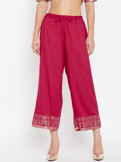 

Biba Women Magenta Straight Hem Design Cropped Palazzos