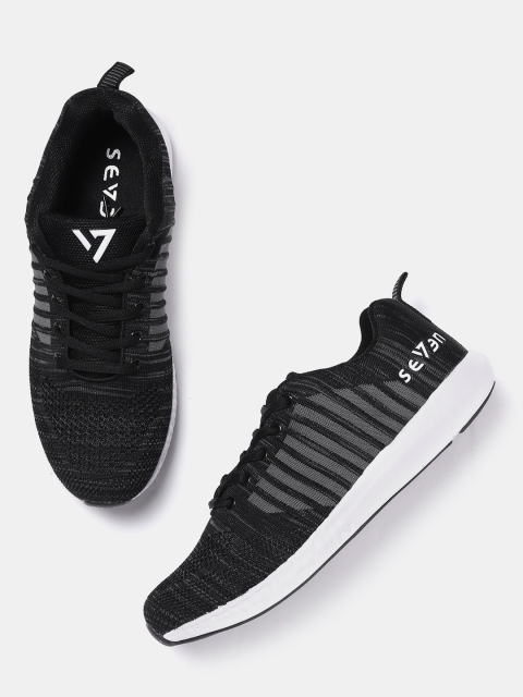 

SEVEN by MS Dhoni Men Black Striped Running Shoes