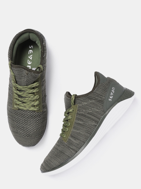 

SEVEN by MS Dhoni Men Olive Green Running Shoes