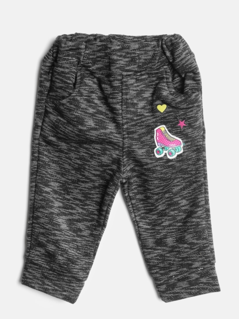 

Little Kangaroos Girls Black & Grey Self-Design Joggers