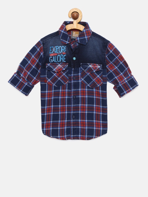

Little Kangaroos Boys Red & Blue Regular Fit Checked Casual Shirt