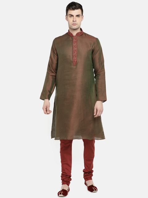 

Ethnicity Men Green & Maroon Self Design Kurta with Churidar