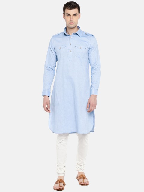 

Ethnicity Men Blue & White Solid Kurta with Churidar