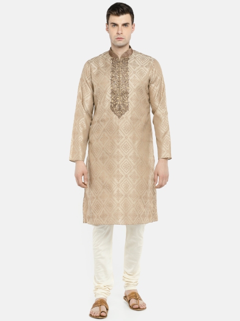 

Ethnicity Men Beige & Cream-Coloured Self Design Kurta with Churidar