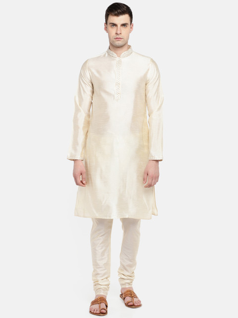 

Ethnicity Men Off-White Solid Kurta with Churidar