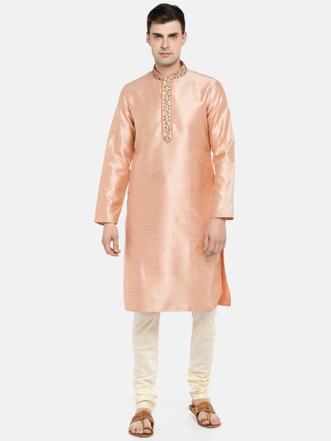 

Ethnicity Men Pink & Cream-Coloured Self Design Kurta with Churidar