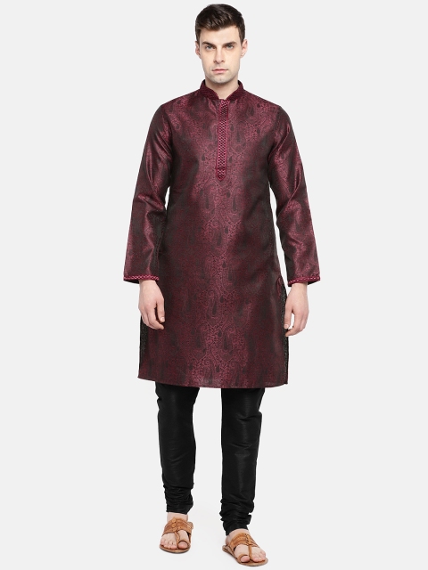 

Ethnicity Men Maroon Self Design Kurta with Salwar