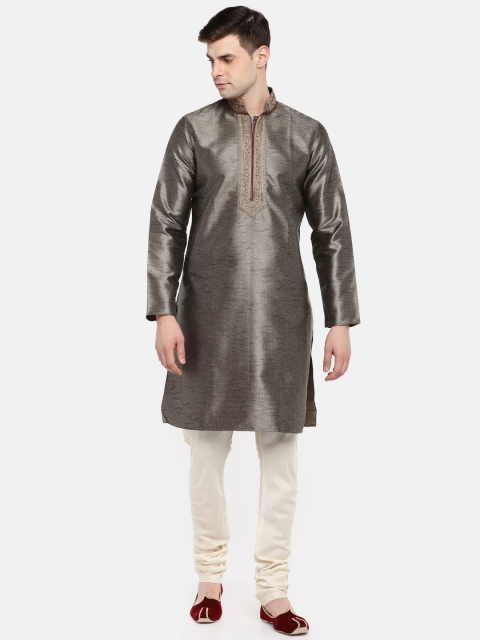 

Ethnicity Men Black & Off-White Self Design Kurta with Churidar