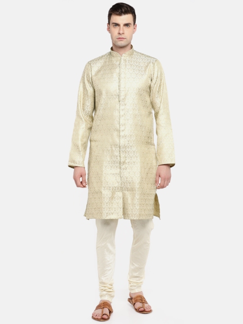 

Ethnicity Men Beige & Off-White Self Design Kurta with Churidar