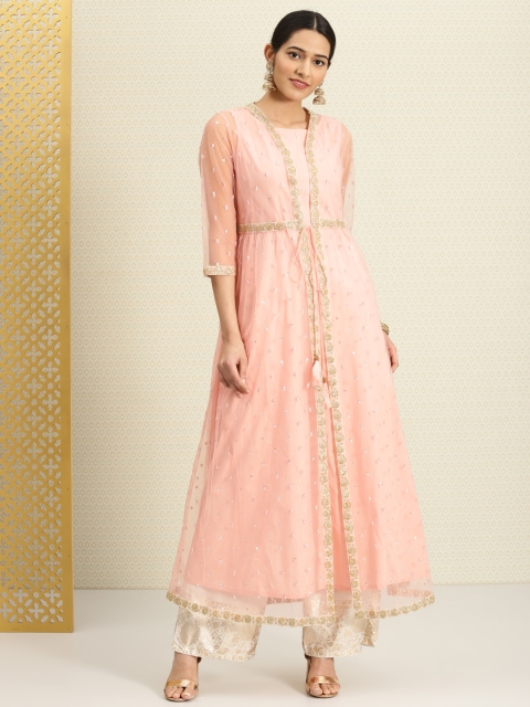 

House of Pataudi Women Pink Embroidered Anarkali Kurta