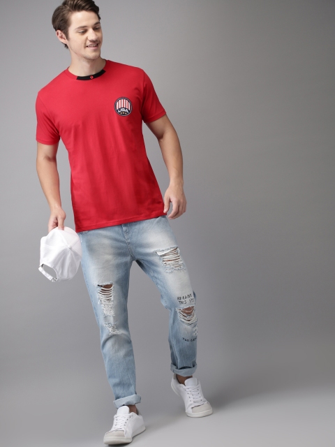 

HERE&NOW Men Red Solid T-shirt