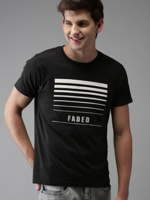 

HERE&NOW Men Black Printed Round Neck T-shirt