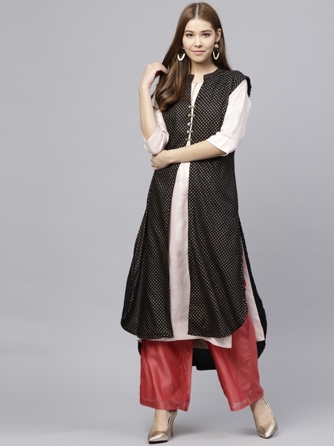 

Jaipur Kurti Black & Golden Printed Longline Shrug