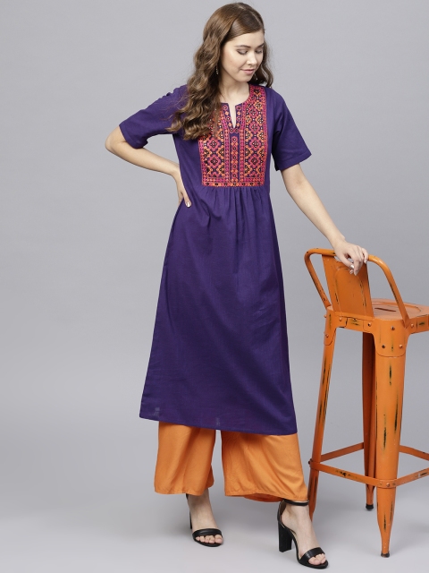 

Jaipur Kurti Women Purple & Pink Yoke Design A-Line Kurta