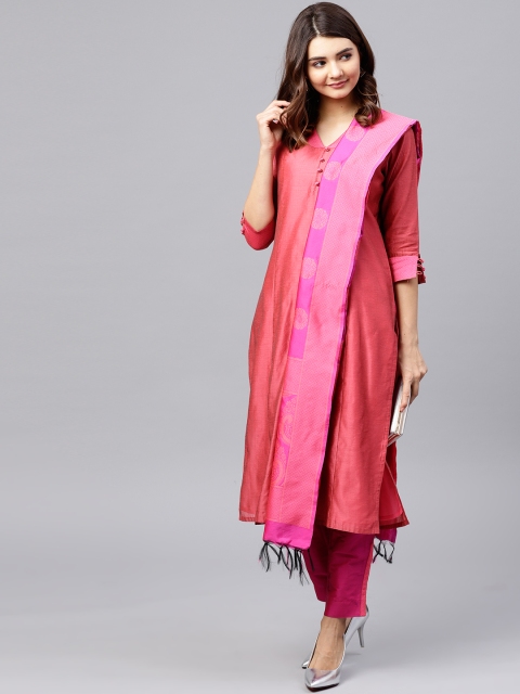 

Jaipur Kurti Women Magenta Kurta with Trousers & Dupatta
