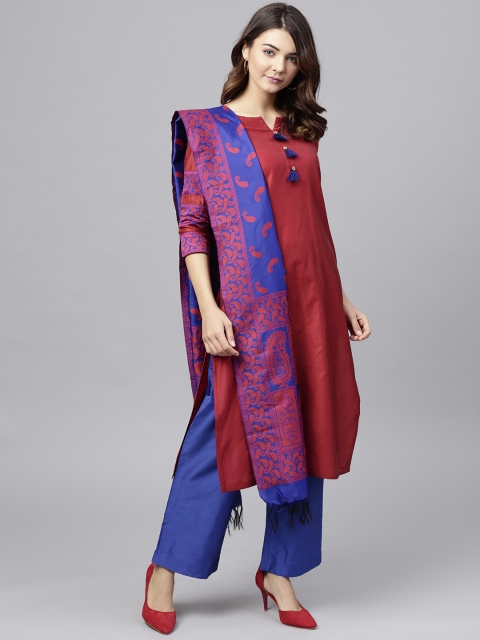 

Jaipur Kurti Women Red & Blue Solid Kurta with Palazzos & Dupatta