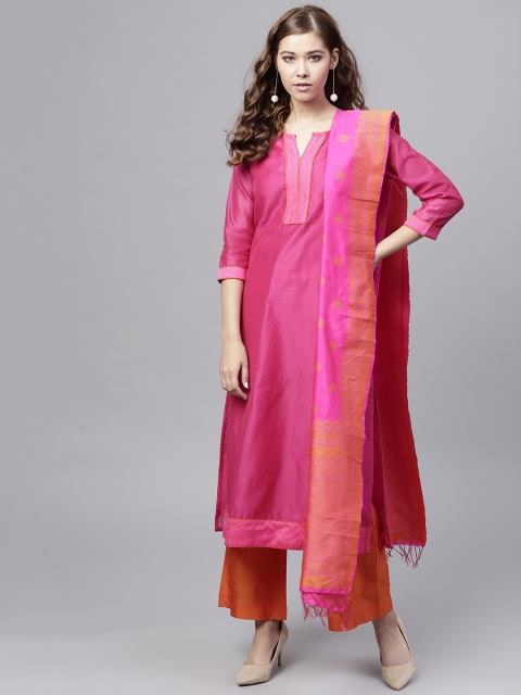 

Jaipur Kurti Women Pink & Orange Solid Kurta with Palazzos & Dupatta