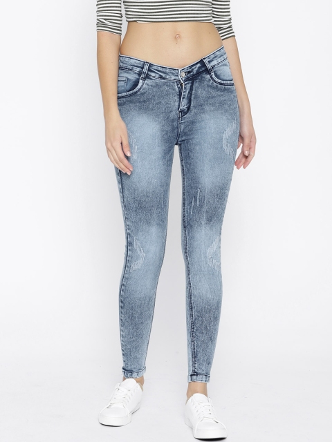 

Purple Feather Women Blue Skinny Fit Mid-Rise Low Distress Stretchable Jeans