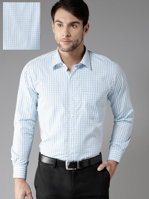 

DENNISON Men White & Blue Regular Fit Checked Casual Shirt