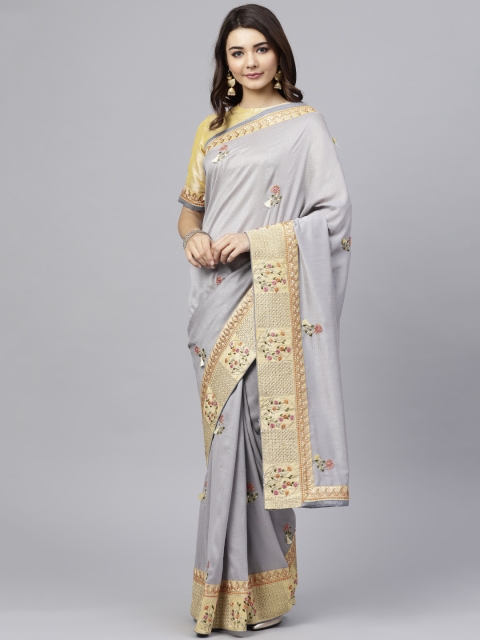 

Inddus Grey & Beige Embroidered Saree