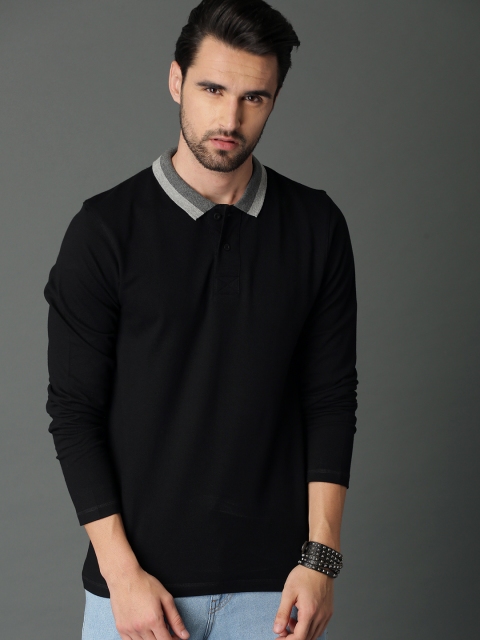 

Roadster Men Black Solid Polo Pure Cotton T-shirt