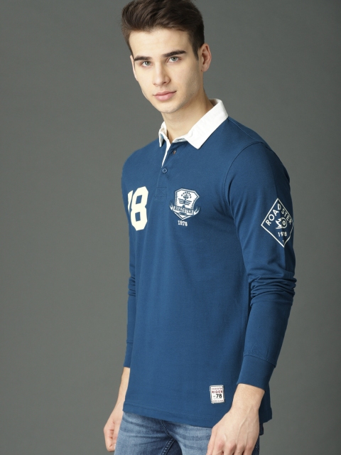 

Roadster Men Teal Blue Solid Polo Collar Pure Cotton T-shirt